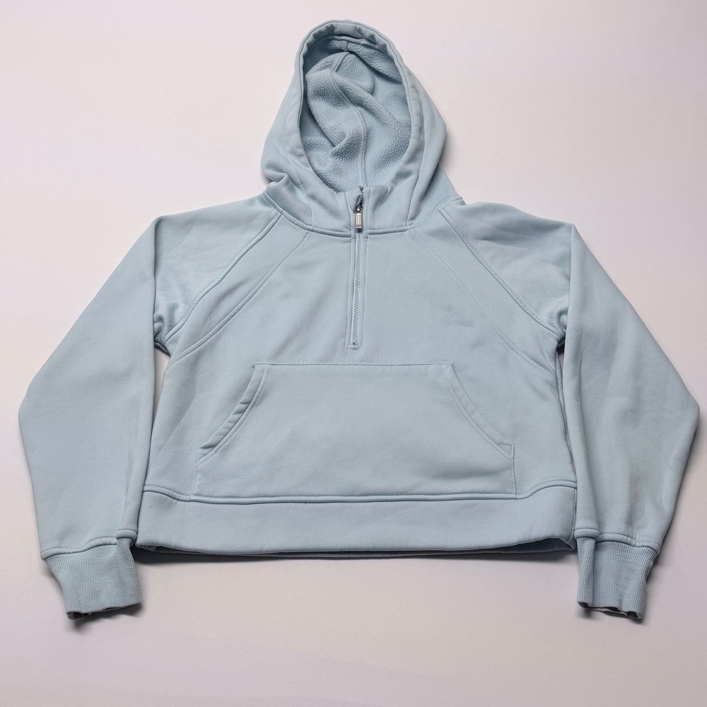 LASLULU Womens Light Blue Quarter Zip Fleece Lined Cropped Hoodie Size M